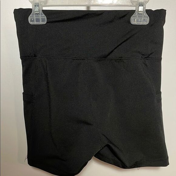 Black Bike Shorts with Stretchy Fabric and Wide Waistband - Picture 2 of 3